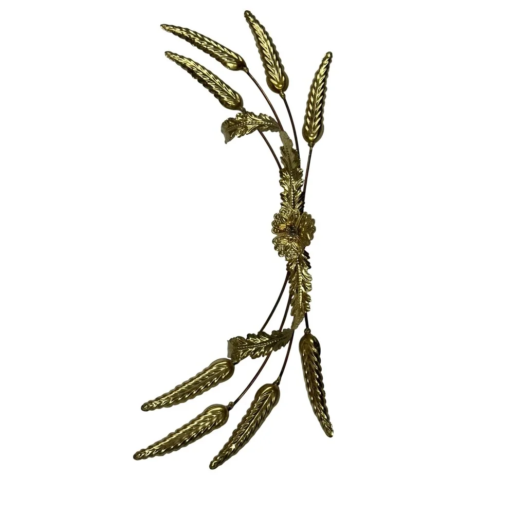 VTG Brass Wheat Sheaf Wall Decor Gold Gilt Floral Leaf Metal Art Sculpture MCM